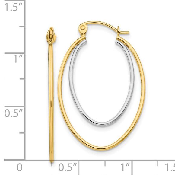 14k Two Tone Gold Double Oval Hollow Hoop Earrings 1 x 30mm - Picture 4 of 5